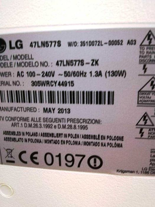 47LN577S-ZK set complet cabluri / fise / module
