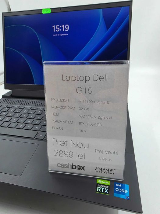 Laptop Dell G15 I7 1180H 32GB RAM SSD 1TB+512GB SSD 3060 6GB Garantie 24 Luni CashBox