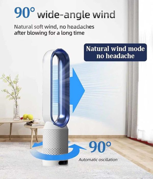 2 в 1 пречиствател на въздух, вентилатор за кула без лопатки