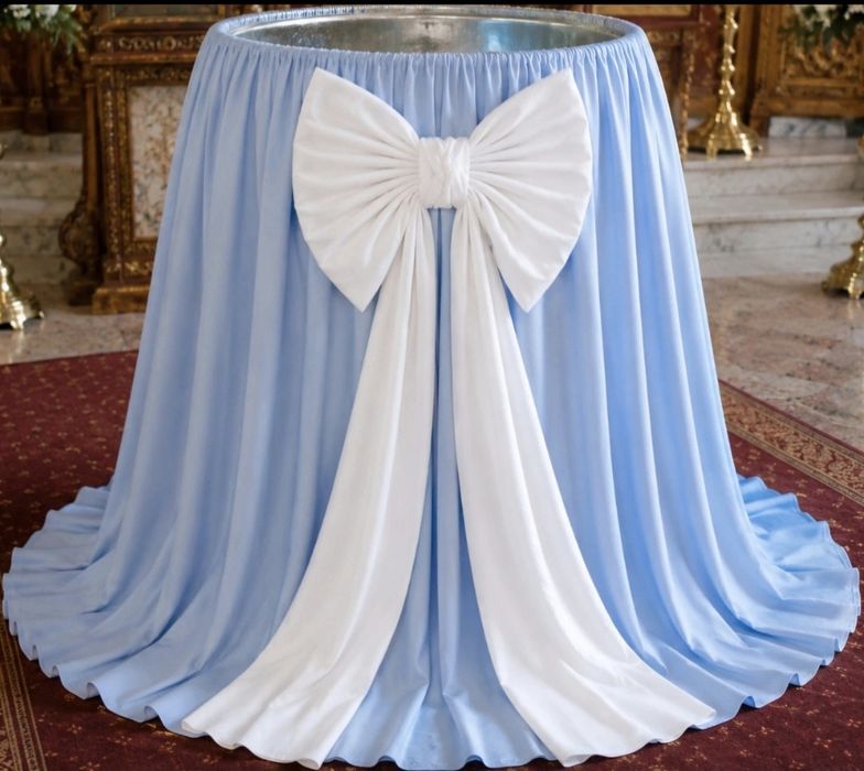 Pachet decor cristelniță botez – fustă voal alb + fundă catifea premium