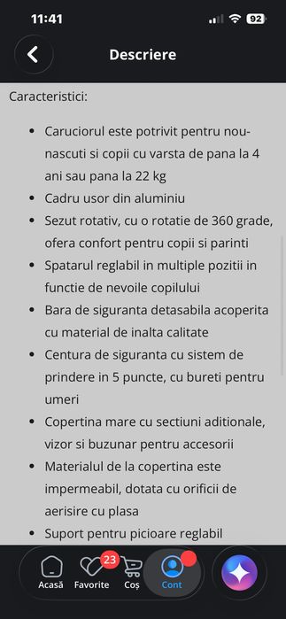 Carucior de vanzare