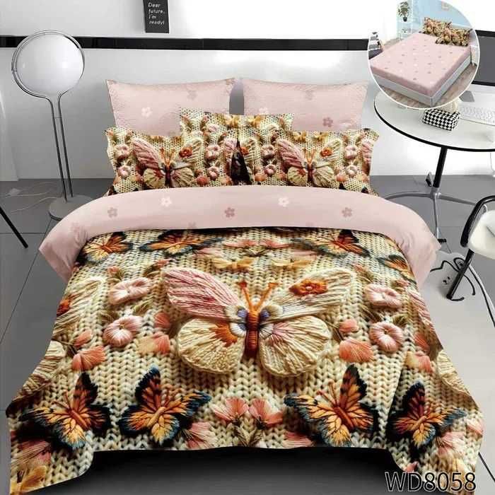 Флорален комплект с ластик, 100% памук 1 бр. х плик за завивка 200 x 230 cm 1 бр. х долен чаршаф с ластик 180 х 200 cm + 25 cm 2 бр.  калъфки 55 x 80