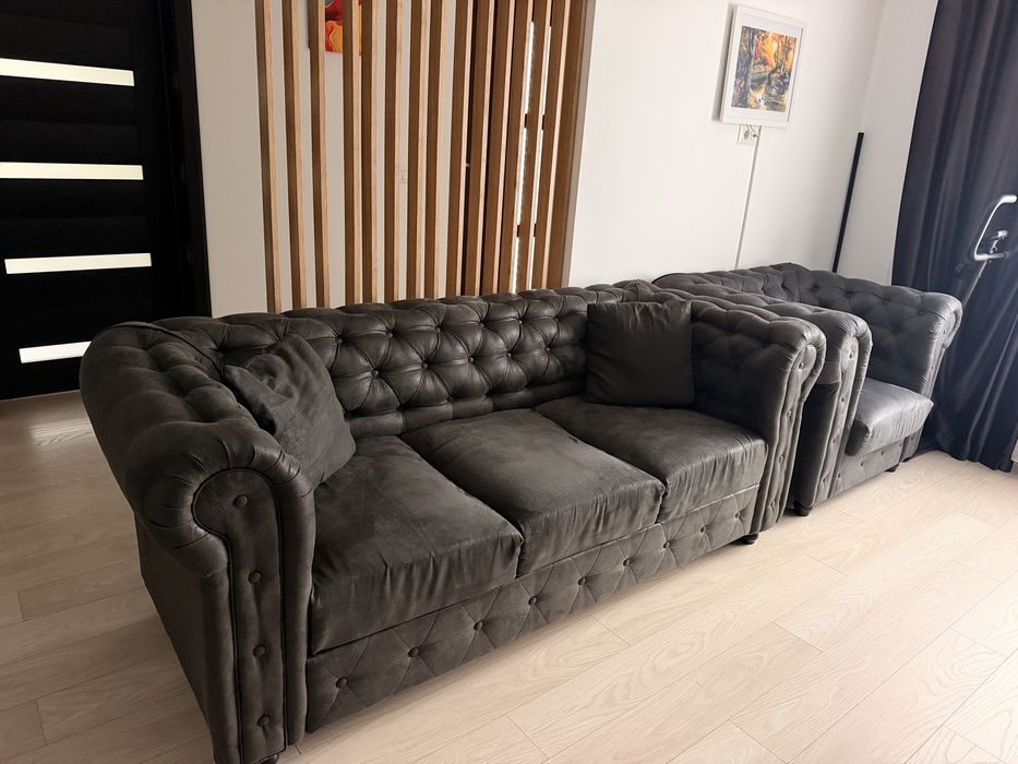 Canapea plus fotoliu stil Chesterfield