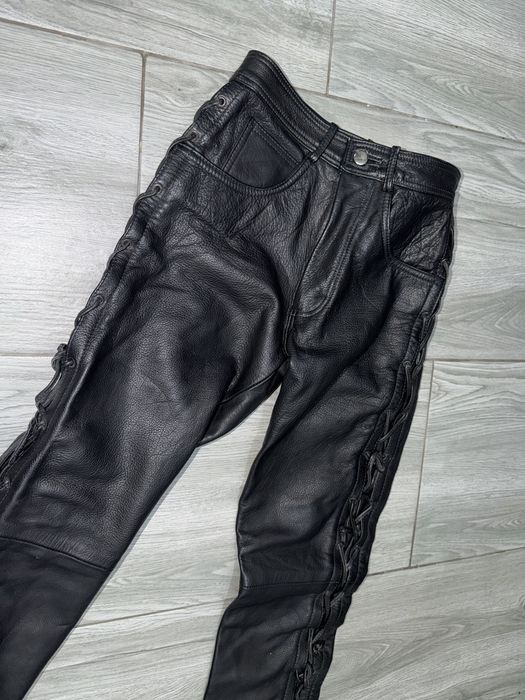 Pantaloni moto chopper cu șnur pe margine