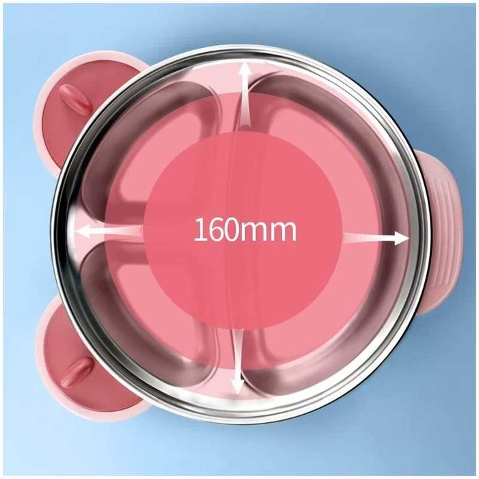 Bol termic copii, autoderapant, compartimentat, set tacamuri, albastru