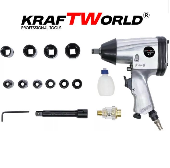 Пневматичен Гайковерт 1/2” 850нм комплект 17 части в куфар Kraf-Герман