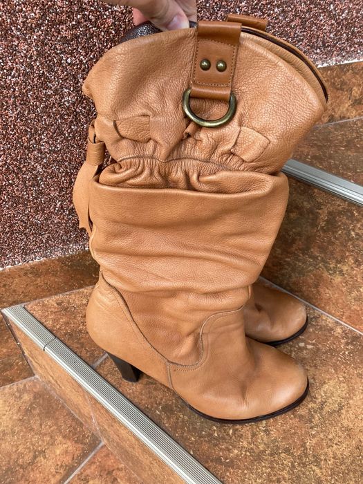 Cizme cu toc piele bej 40