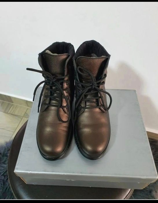 Ghete dama piele naturala box, îmblănite, talpa antiderapanta