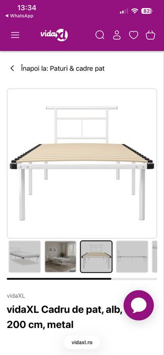 Cadru pat alb 90 x 200 cm, metal