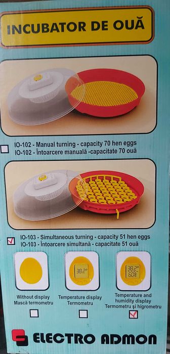Incubator puisor 51 oua cu intoarcere simultană manuală.