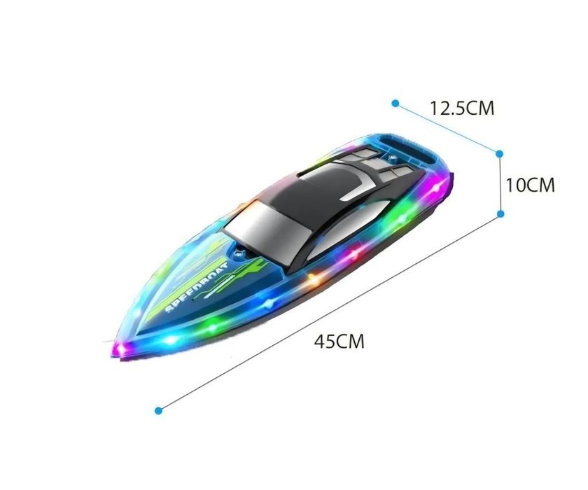 Високоскоростна RC Лодка с Дистанционно 2.4GHz, Двоен Витло, LED Светлини