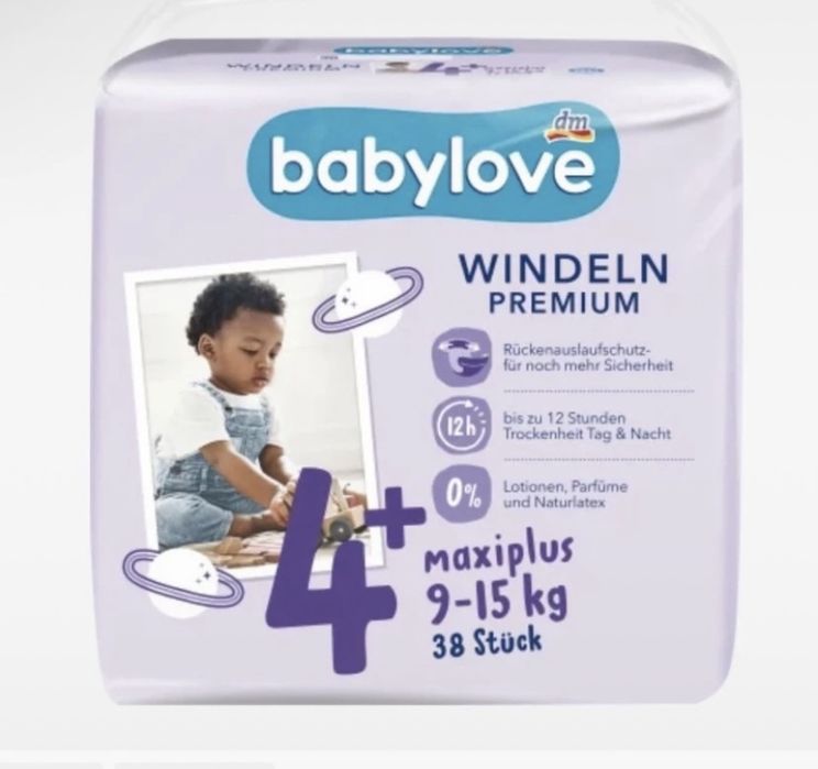 Scutece Babylove premium nr 4+, 9-15 kg, 38 buc