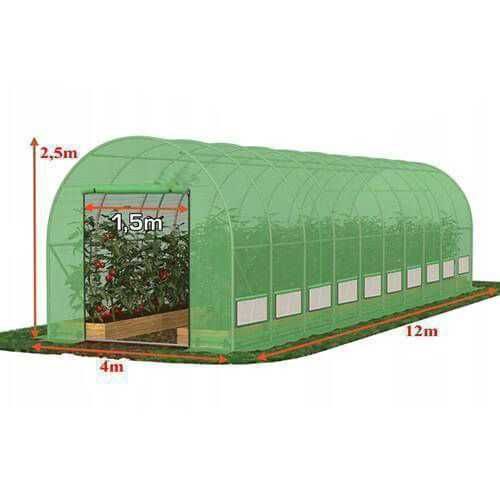 Solar de grădină 12x4x2.5m, polietilenă 240 g/m2, rezistentă la UV, țeavă 32 * 1.2mm