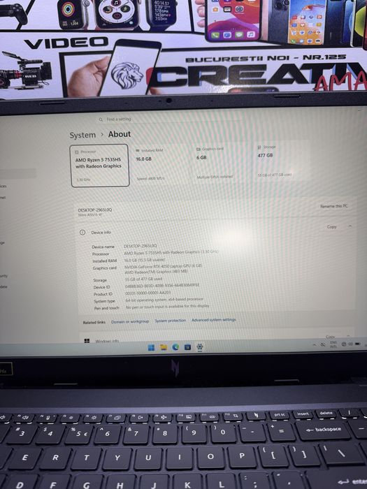 Acer Nitro V15 / RTX 4060 / CreativAmanet