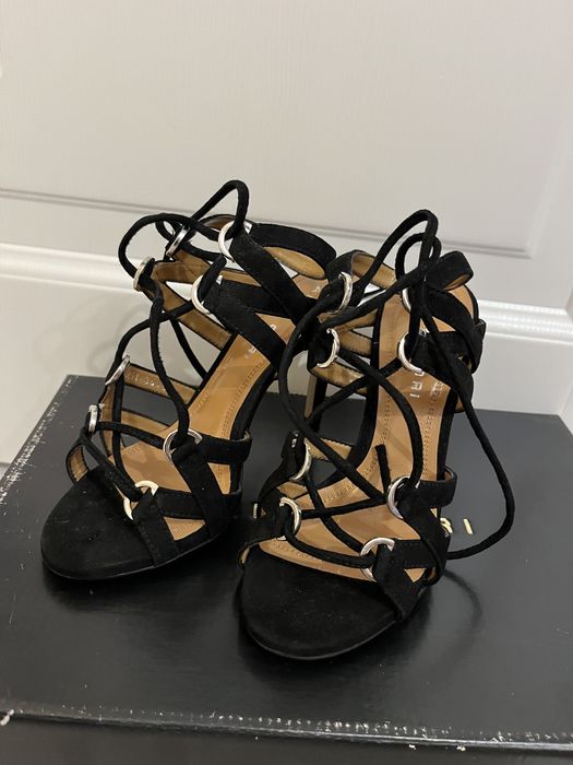 Sandale negre din piele intoarsa Anna Cori