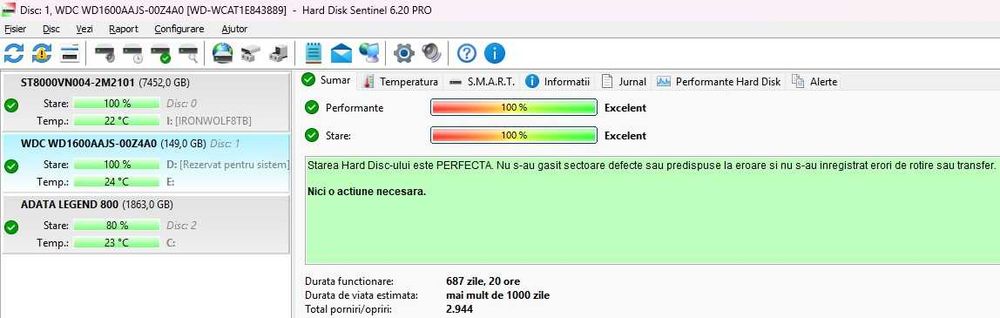 Hard disk desktop 160 GB Western Digital 7200 rpm 8Mb SATA. Impecabil!