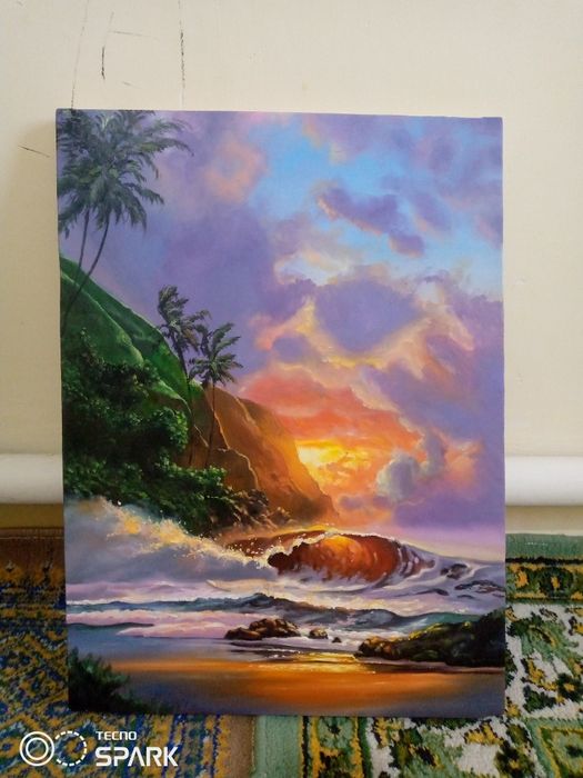 Картина маслом."Закат на берегах"