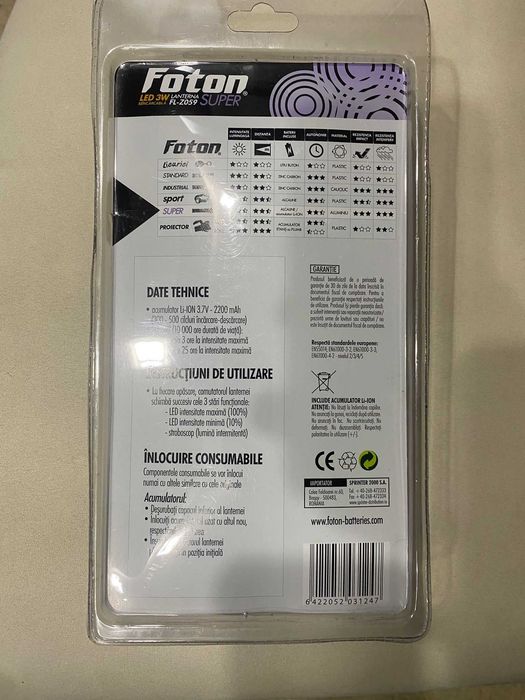 Lanterna LED reincarcabila Foton Super Z059, 3W