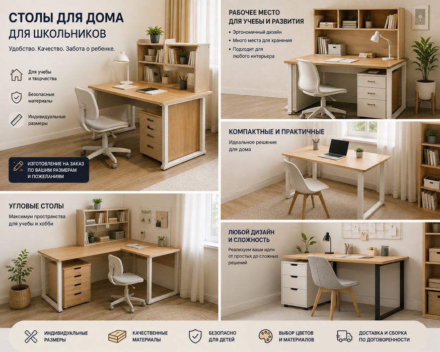 Письменные столы для школьников на заказ