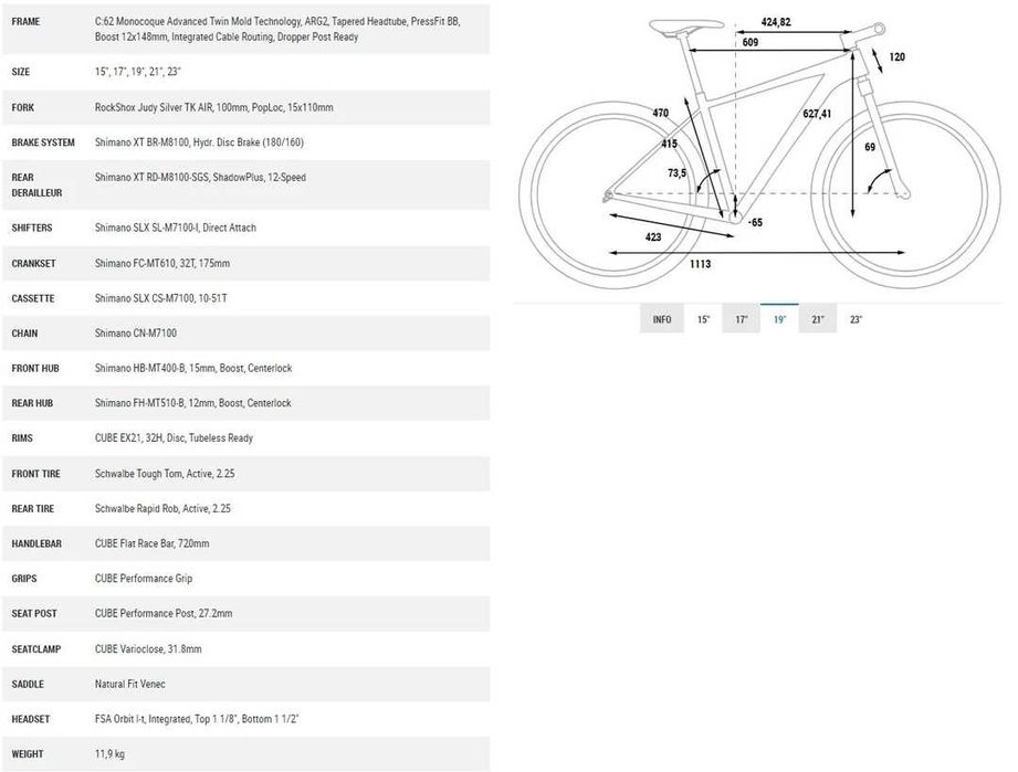 MTB Carbon Cube Reaction Pro C:62, marime L (19), 1x12 XT, 29er
