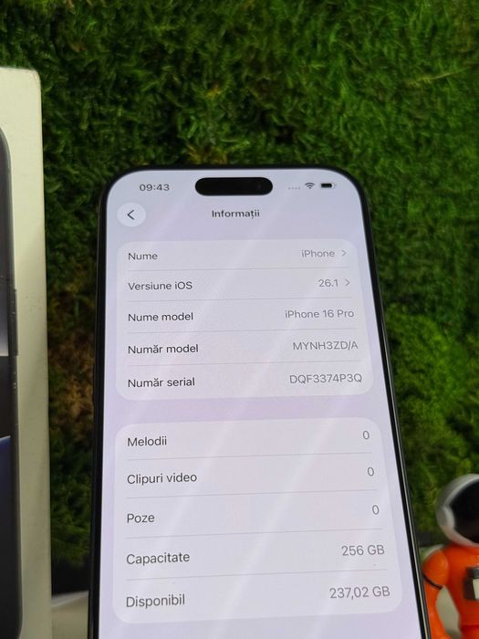 iPhone 16 Pro, Black Titanium, 256 GB, 100% Baterie #8025