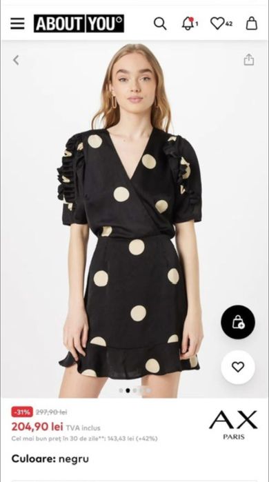 Rochie AX Paris primavara cu buline si volane