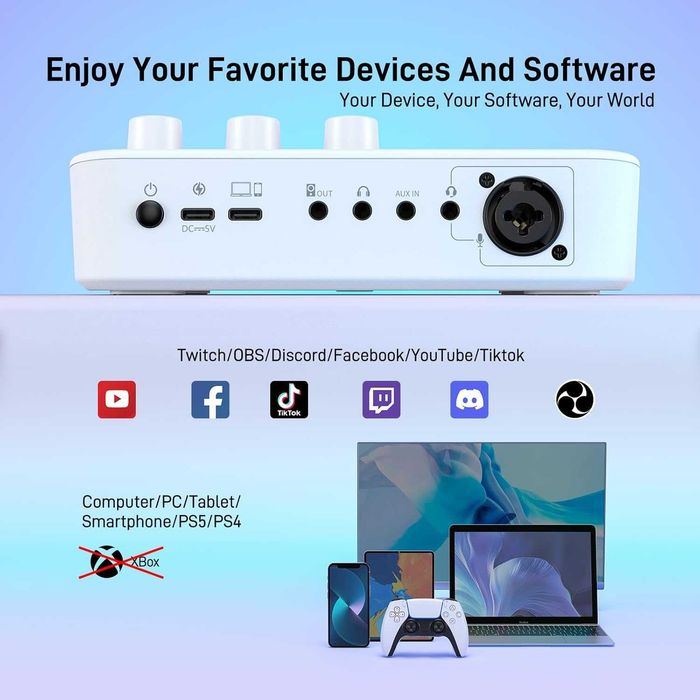 Геймърски аудио миксер MAONO G1 NEO в бял цвят (Нов)