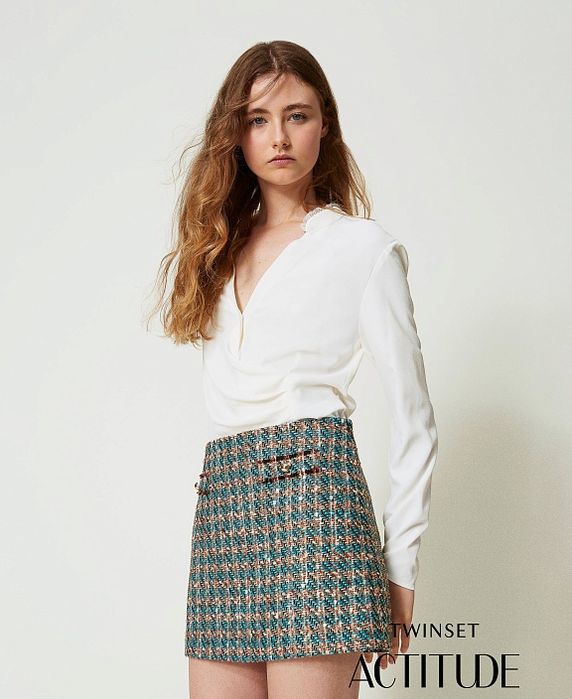 Къса пола Twinset,М и L/XL ,букле,тюркоаз/златисто,нова с етикет!