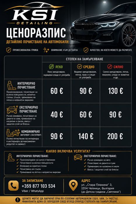 Детайлно почистване на мека мебел и автомобилен детайлинг