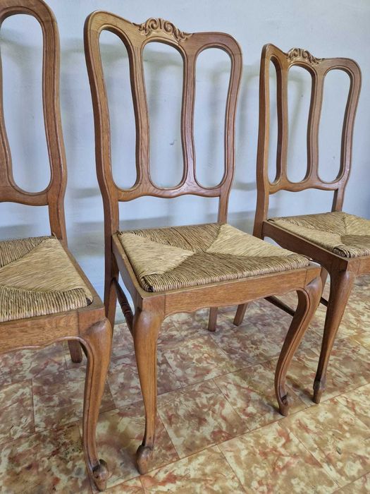 6 броя трапезни столове от бял дъб и ратан в стил "ЛУИ XV"