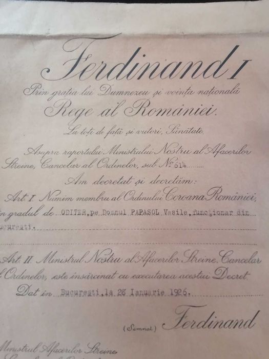 Brevet Ferdinand l  Rege al Romaniei