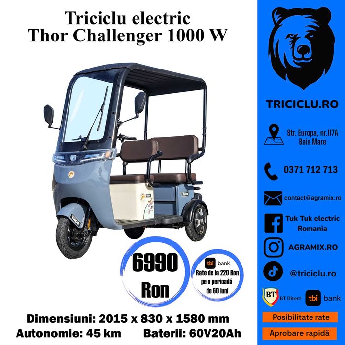 ChallengerRosu triciclu electric nou 1000 W Agramix