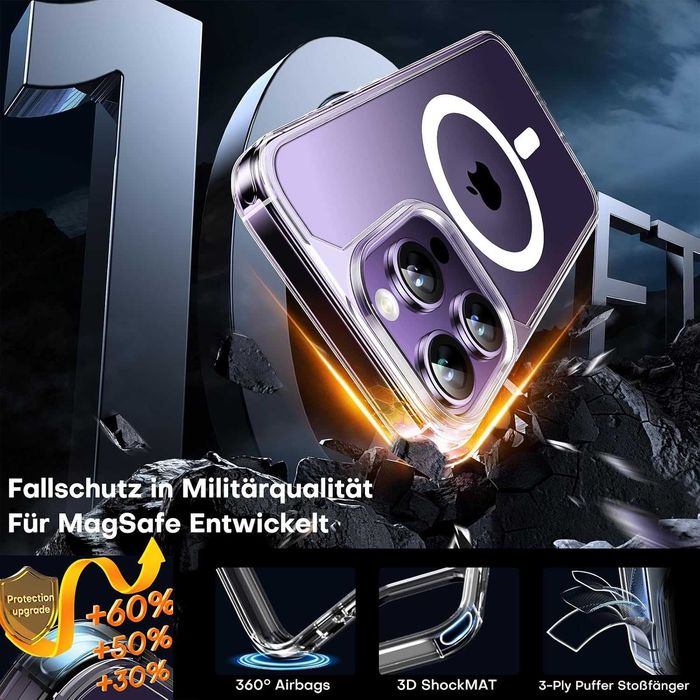 TAURI iPhone 14 Pro Husa MagSafe Transparenta + Sticla 9H