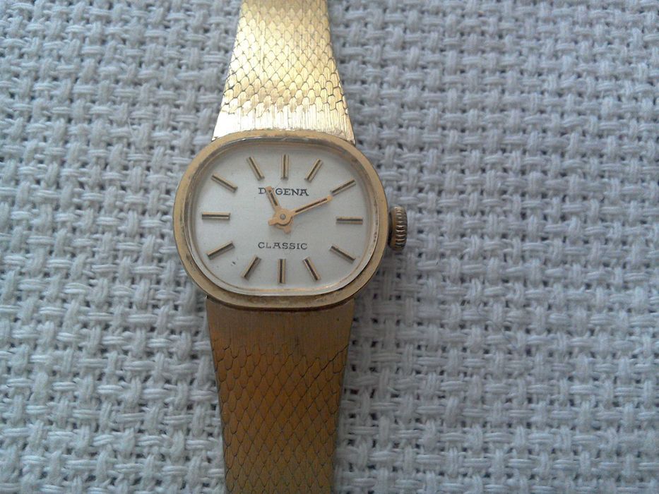 Ceas Dugena mecanic, elvețian, dama,curea carcasă placate aur