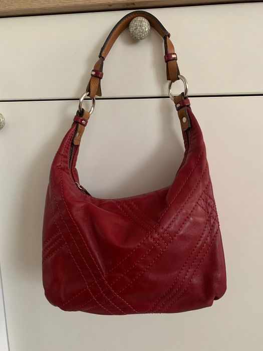 Кожена червена дамска чанта