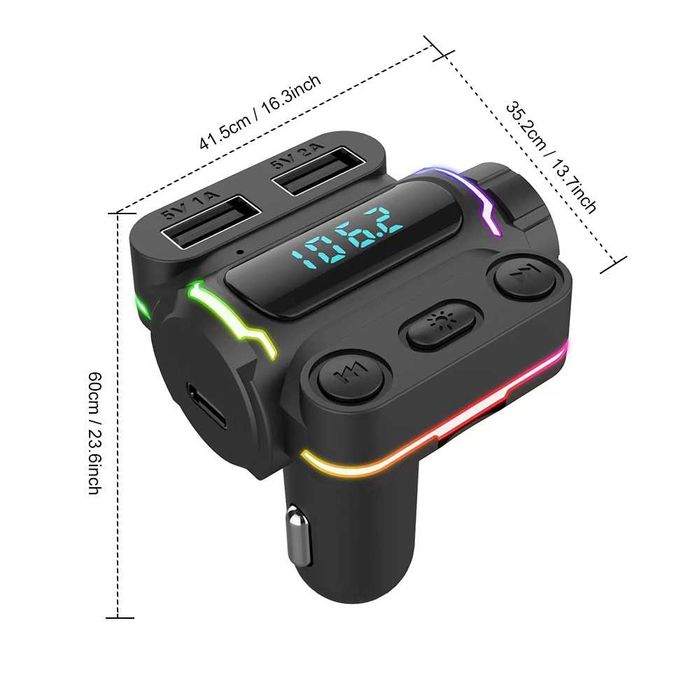 FM Трансмитер PD 20W порт, 2xUSB QC 3.0 порт, амбиентно осветление