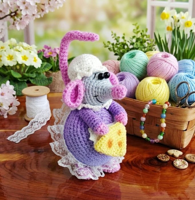 Вязаные мышата ручной работы.