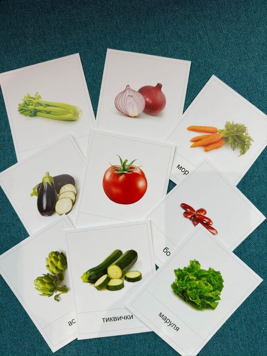 Монтесори карти ЗЕЛЕНЧУЦИ за дете и бебе