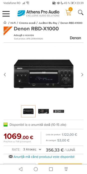 Receiver Denon blu ray 2x70 w