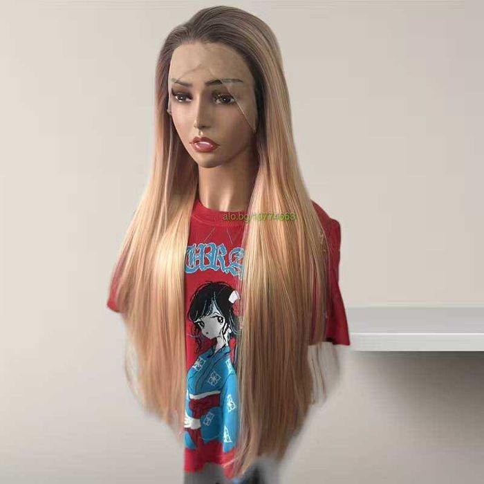 Лейс Фронт Перука 13x4 - Омбре Кафяво към Прасковено Розово, 83 см