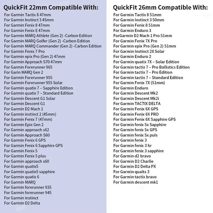 Curea silicon 22mm 26mm Quickfit Garmin Epix Fenix 5X 7 7X 5Plus 6XPro