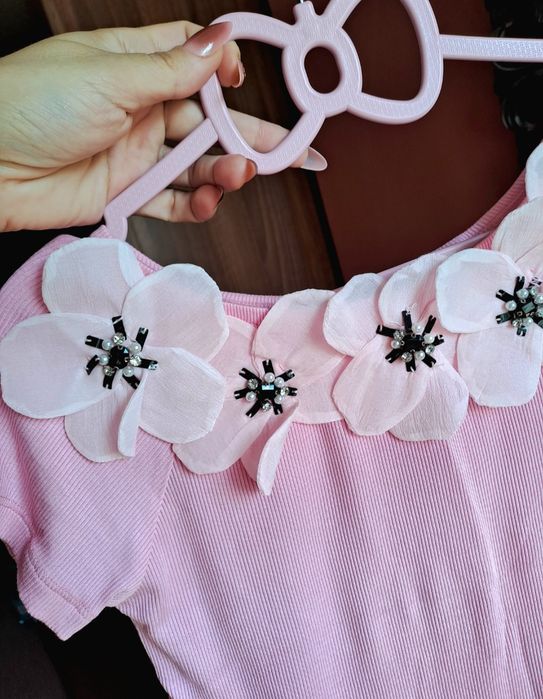 Bluza elegantă roz cu flori bluza bumbac elastic NOUA pt dama