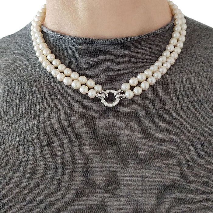 perle Akoya, marca de lux, multi-way, aur 18k, diamante, certif.