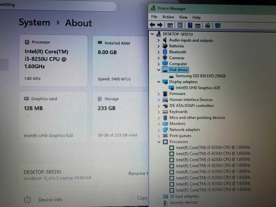Laptop Asus VivoBook X542 - 15,6 FHD Core i5 8250u 8GB ddr4 -256GB SSD