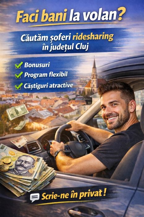 Flota Bolt  autorizata ARR Cluj,cauta soferi Bolt.Comision 10%