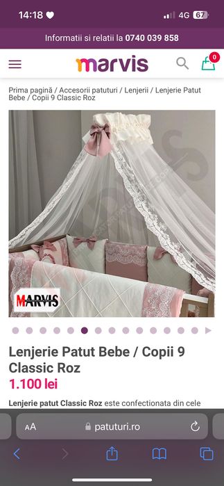 Lenjerie , apărători, pătură, baldachin cu suport metalic bebeluși