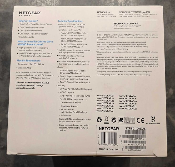 ORBI Pro Netgear AX6000 Tri-Band WiFi 6 Router SXR80