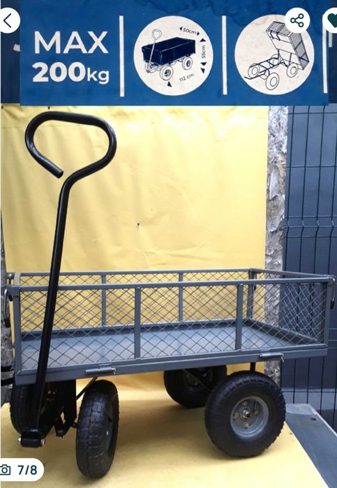 Cărucior pentru grădină cu 4 roti, sarcina maximă 200 Kg, sistem de basculare NOU - 390 Lei