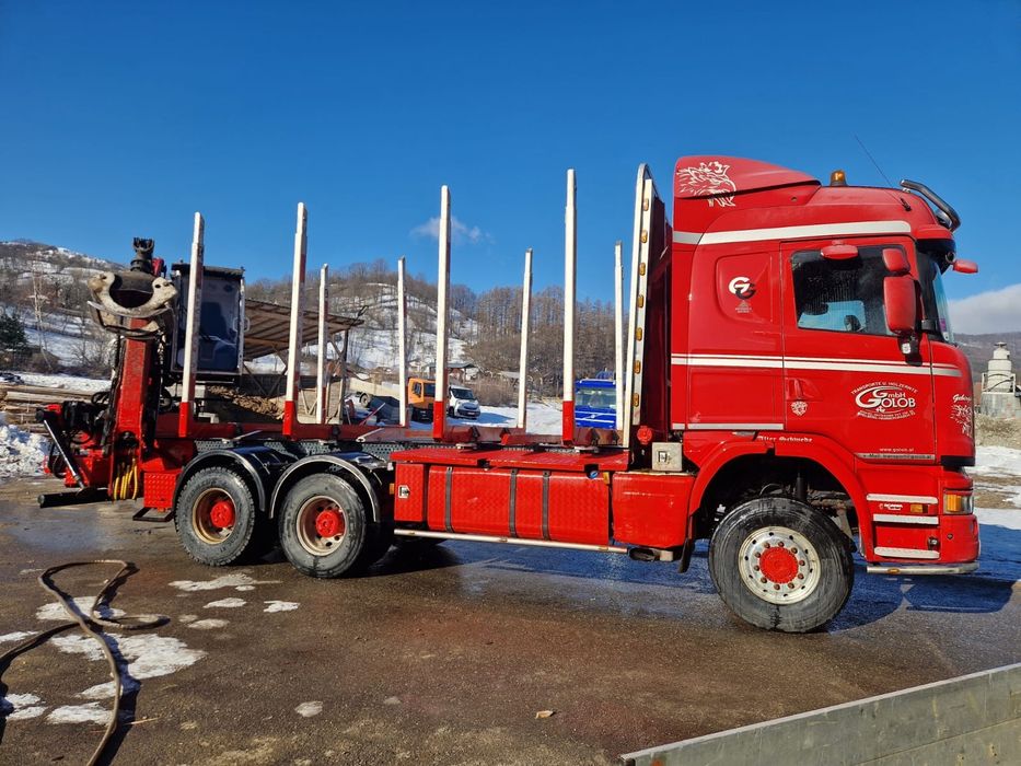 Scania 490 6x6 .transport forestier  lemn bustean. Macara