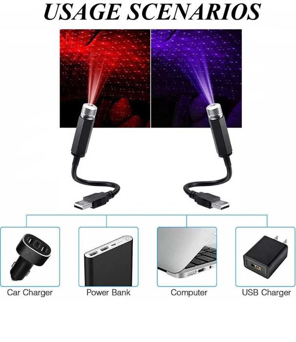 Mini lumină de tavan auto cu stele, pachet de 2 lumini